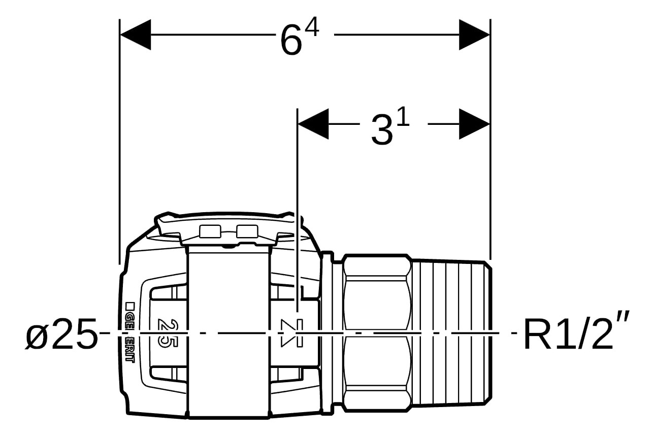 Geberit Übergang FlowFit Ø 25 mm, R 1/2, mit Außengewinde