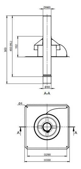 MHG Kaminkopfabdeckung Atec DN 60, 330 x 330 x 450 mm, starr, Edelstahl
