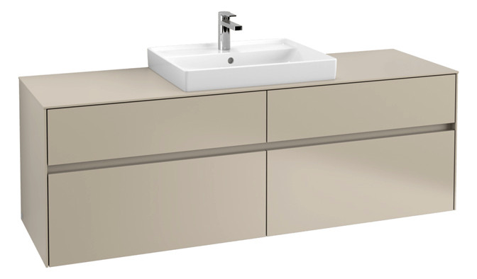 V&B Waschtischunterschrank Collaro 160x54,8x50cm, Waschtisch mittig, LED-Beleuchtung 12W, soft grey