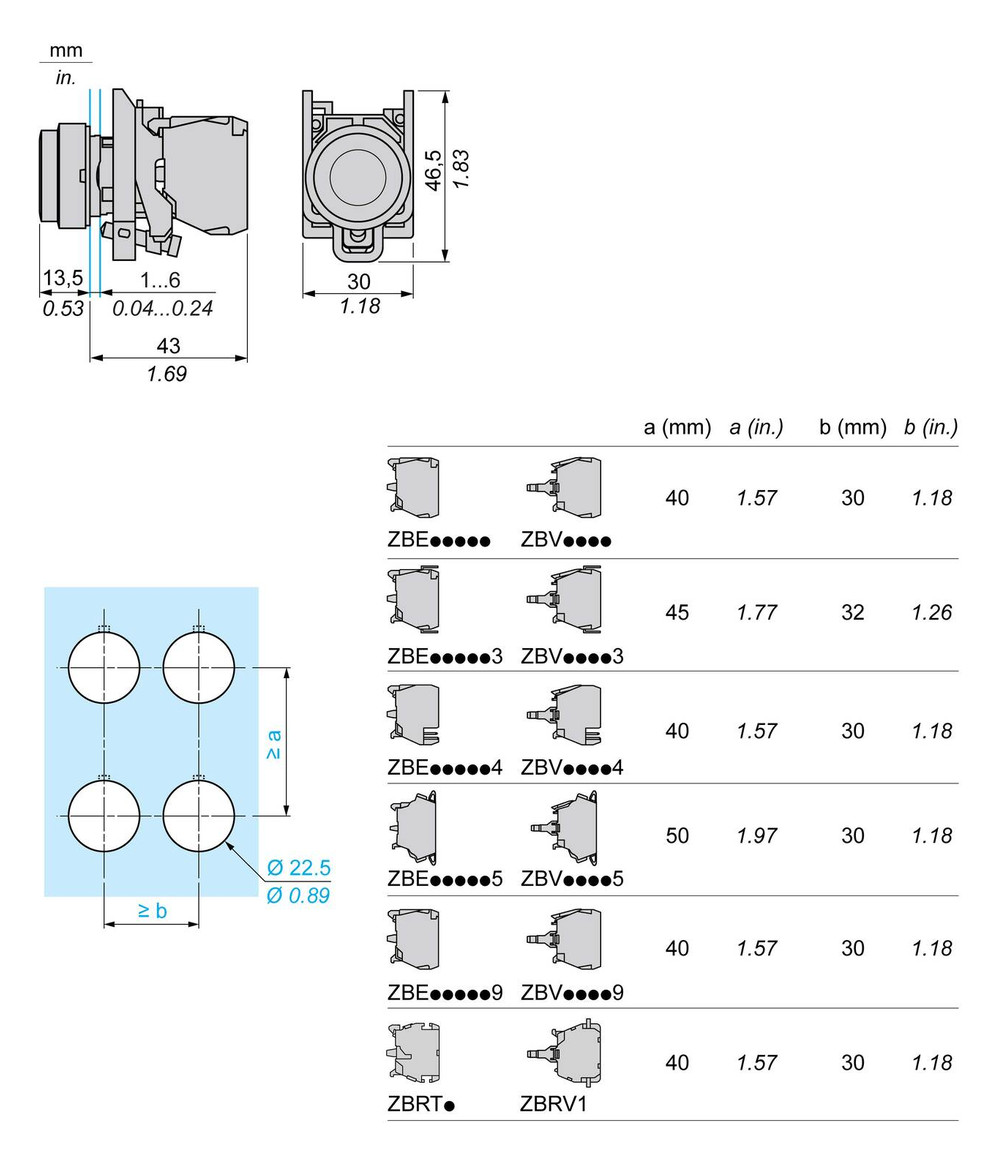 Drucktaster 1f rt rnd Ø22,5mm 1Ö IP66 hoch Tastend