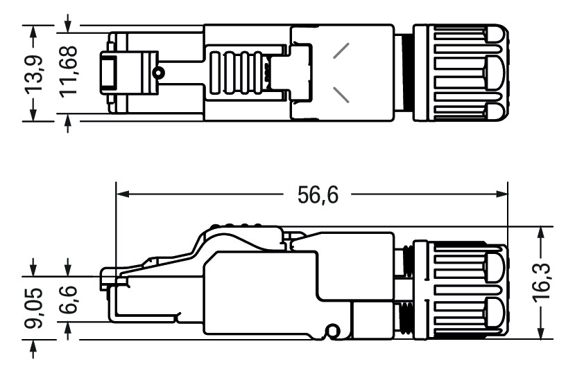 Modular-Stecker Cat6A RJ45 22-27AWG Feldkonf Schirm Litze massiv