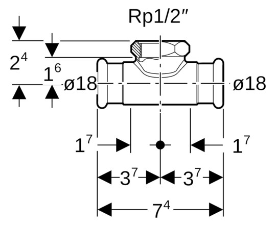 Geberit Gas-T-Stück Mapress Ø 18 mm x Rp 1/2, mit Innengewinde, für Natur- und Flüssiggas, Kupfer
