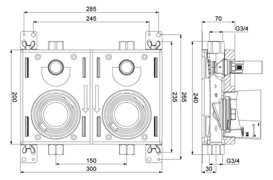 Deltamess Miniblock-Duo KOAX 2 Rotguss, G 3/4 IG, Objektblock 2