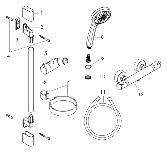 hansgrohe Brausesystem Croma 100 Multi 958 mm Brausestange, mit Thermostat, chrom