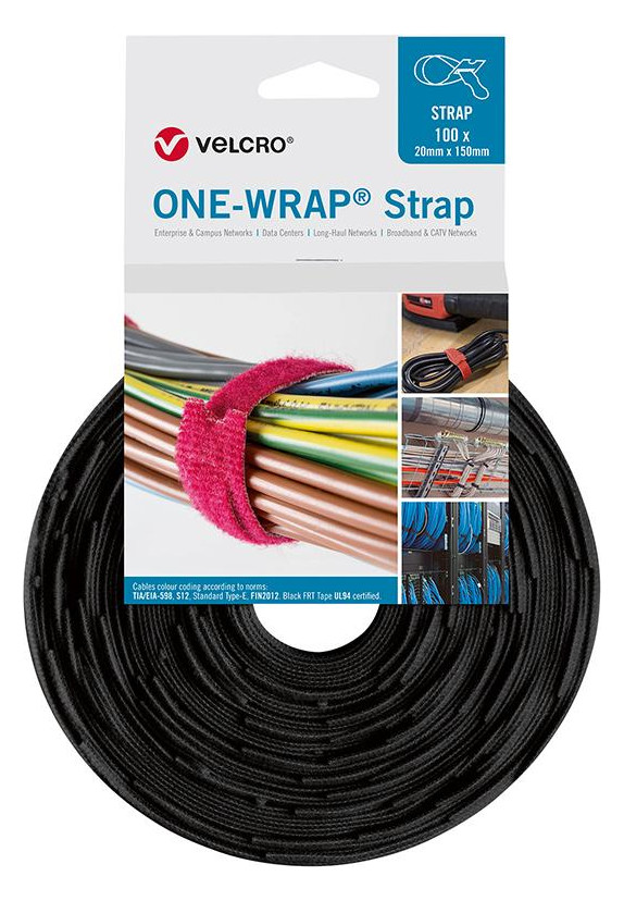 Bild VELCRO Klettkabelbinder ONE-WRAP Strap 2 0 x 200mm, schwarz, 100 Stück-0