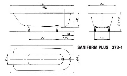Kaldewei Badewanne SANIFORM PLUS 373-1 170x75cm, Standard, weiß