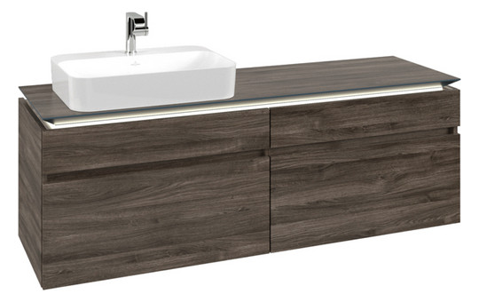 V&B Waschtischunterschrank Legato 160x55x50cm, Waschtisch links, mit LED-Beleuchtung, Stone Oak