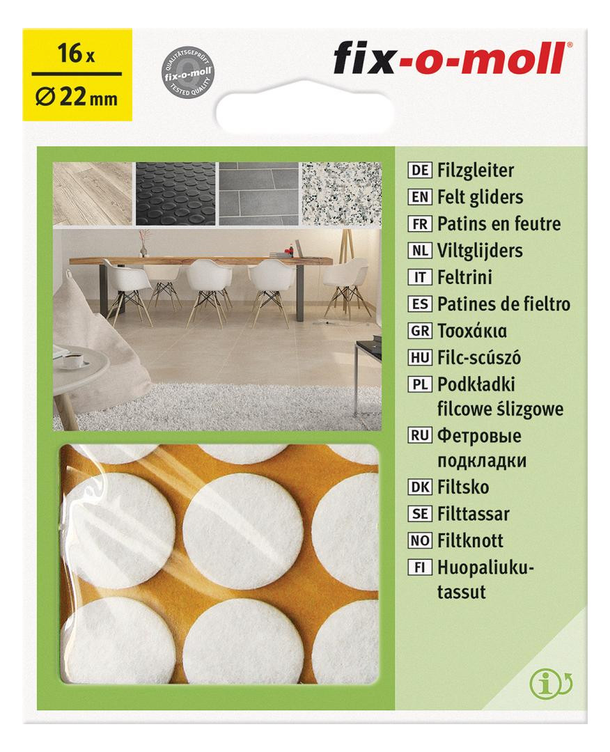 Bild Filzgleiter klebend weiß 22mm Inhalt 16 St. fix-o-moll-1
