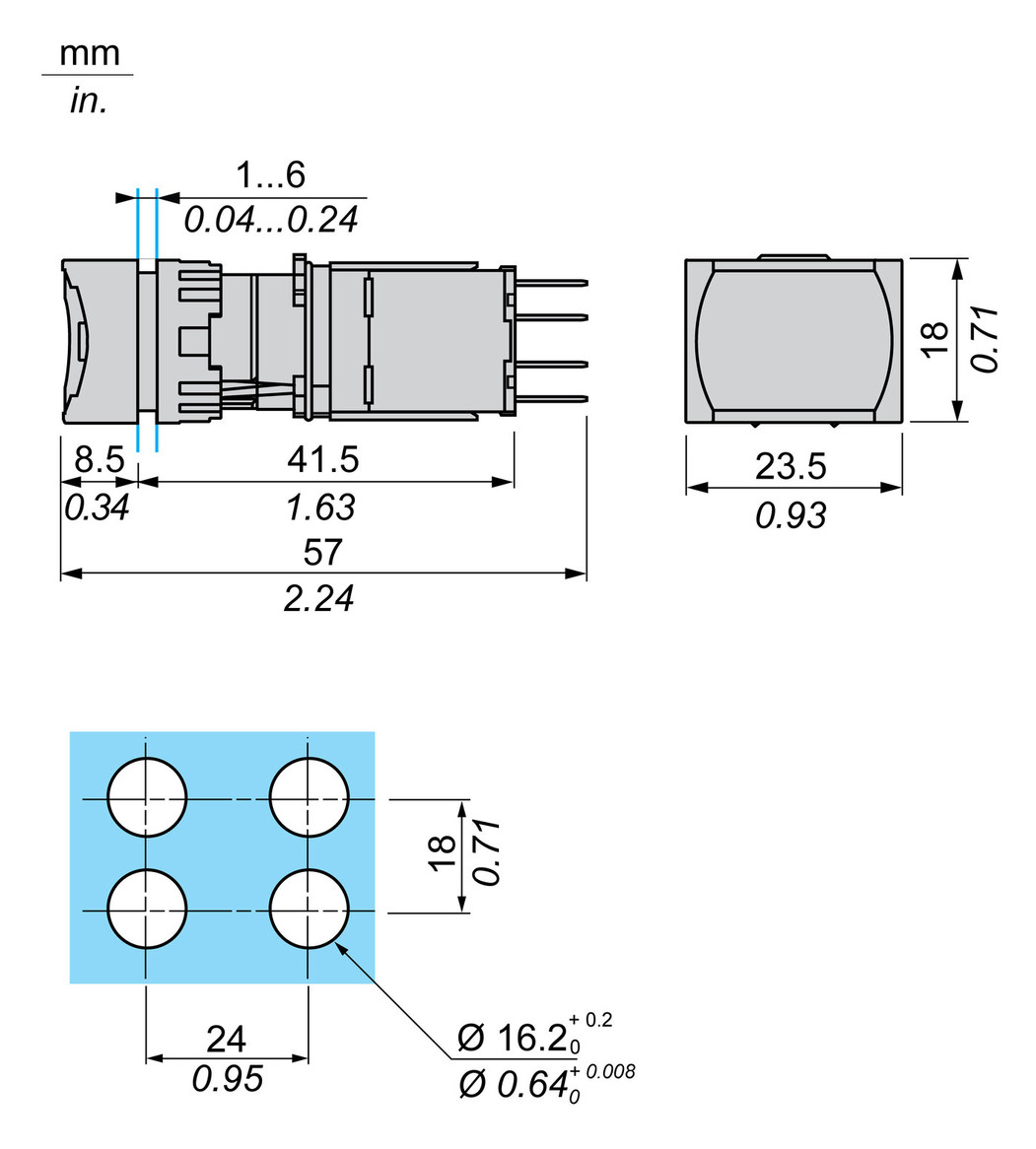 Drucktaster 1f rt rechteck 1S 1Ö IP65 fl Tastend