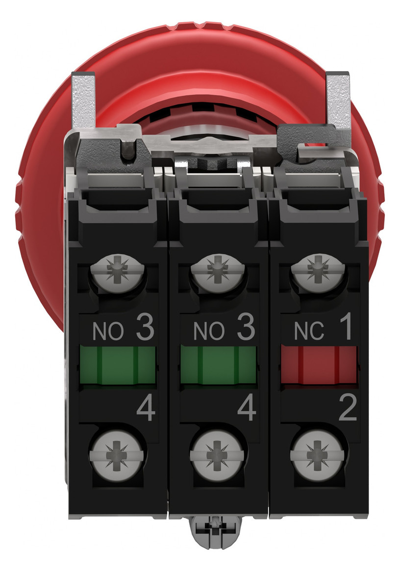 Not-Aus Taster EB IP66 Dreh 1S 2Ö Einb Ø22,5mm Schraub