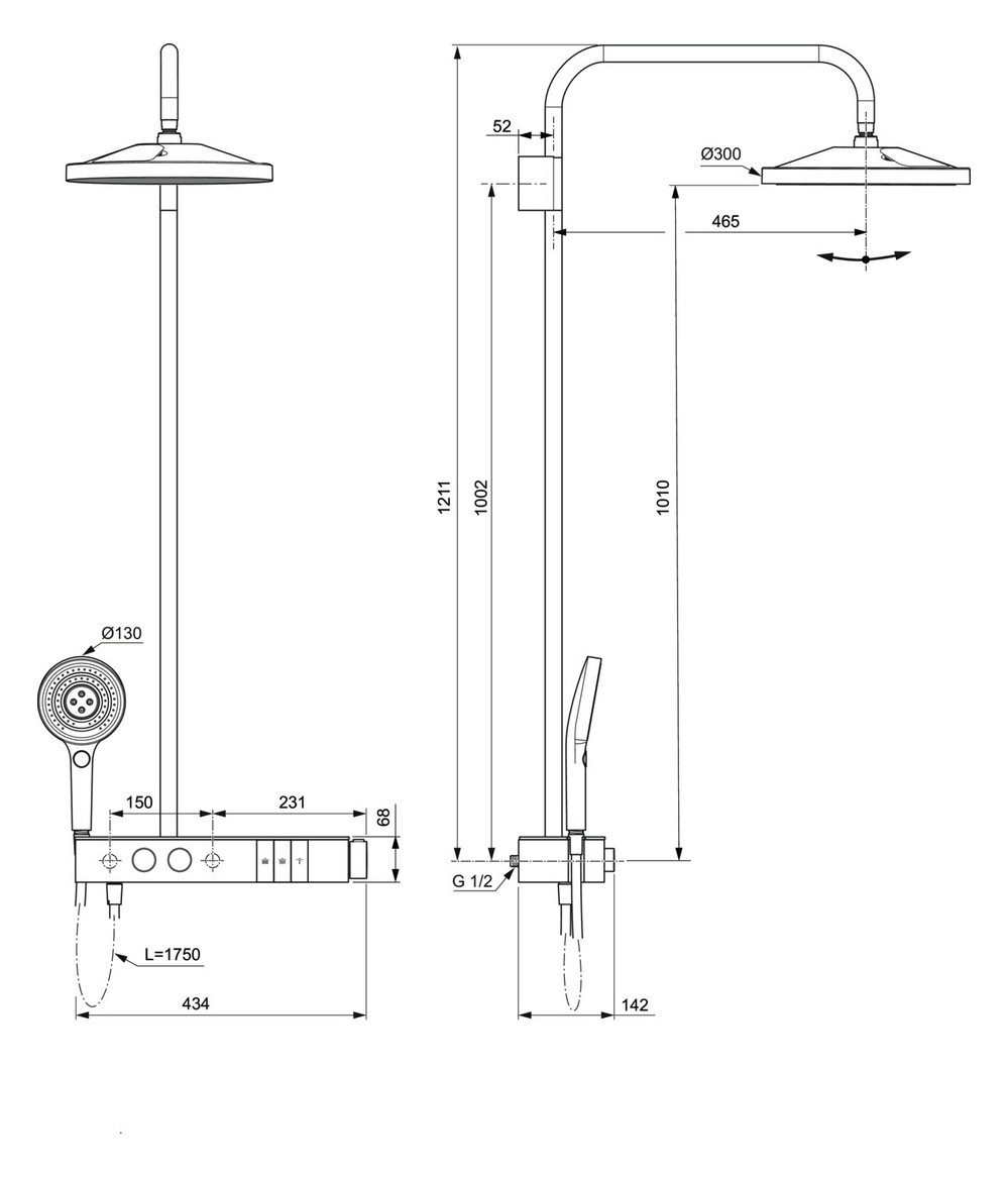 Ideal-Standard Duschsystem Solos mit Brausethermostat, silver storm