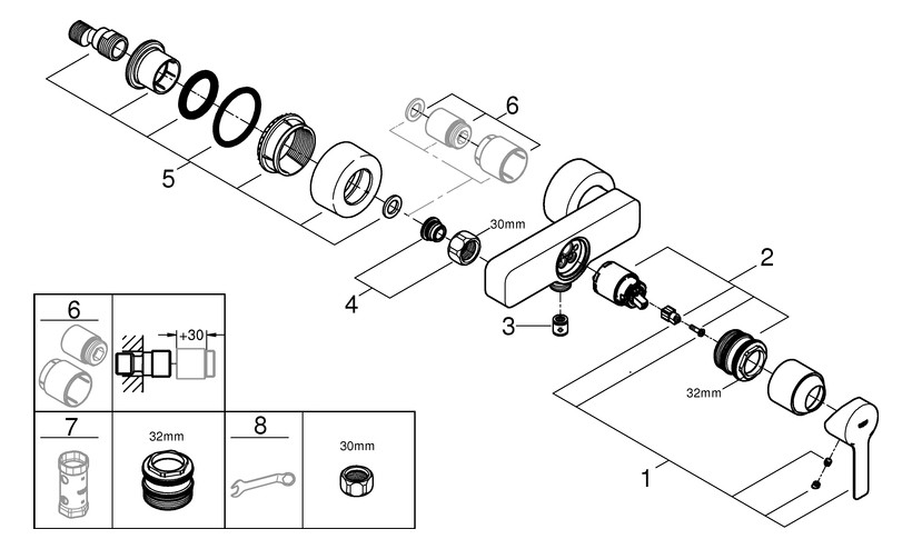 GROHE Brause-Einhebelmischer Lineare 1/2", Wandmontage, chrom
