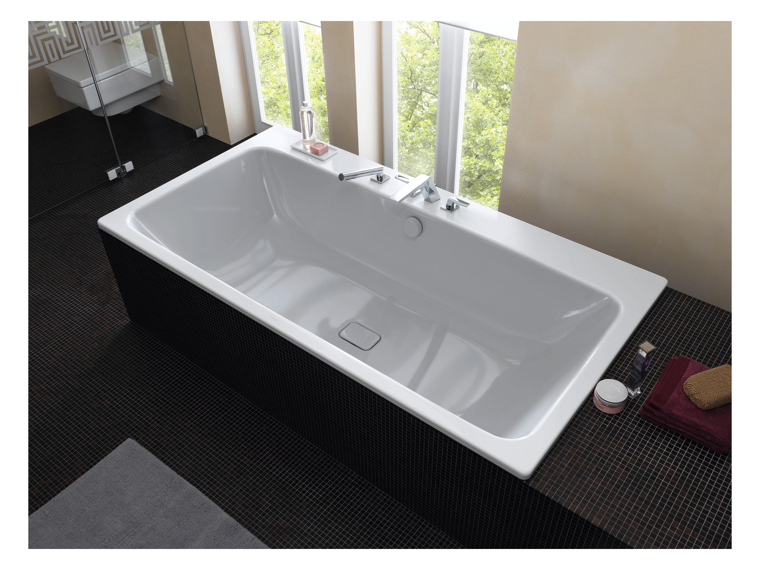 Kaldewei Badewanne ASYMMETRIC DUO 740 170x80cm, Überlaufloch gegenüberliegend, Perl-Effekt, schwarz Kaldewei Badewanne ASYMMETRIC DUO 740 170x80cm, Überlaufloch gegenüberliegend, Perl-Effekt, schwarz