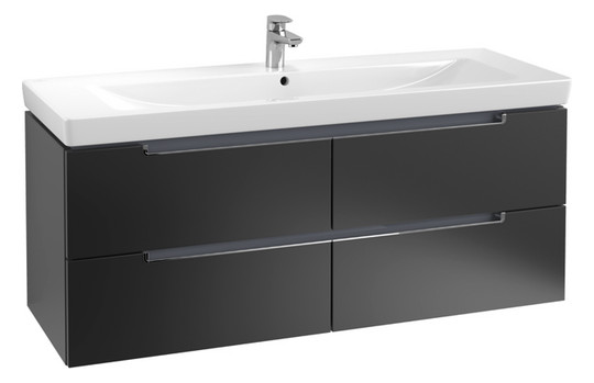 V&B Waschtisch-Unterschrank Subway 2.0 128,7 x 52 x 44,9 cm, Griff chrom, black matt lacquer