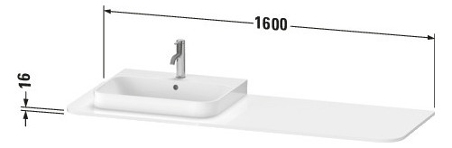 Duravit Waschtisch-Konsole Happy D.2 Plus 160x55cm, mit 1 Ausschnitt, Becken links, weiß Hochglanz