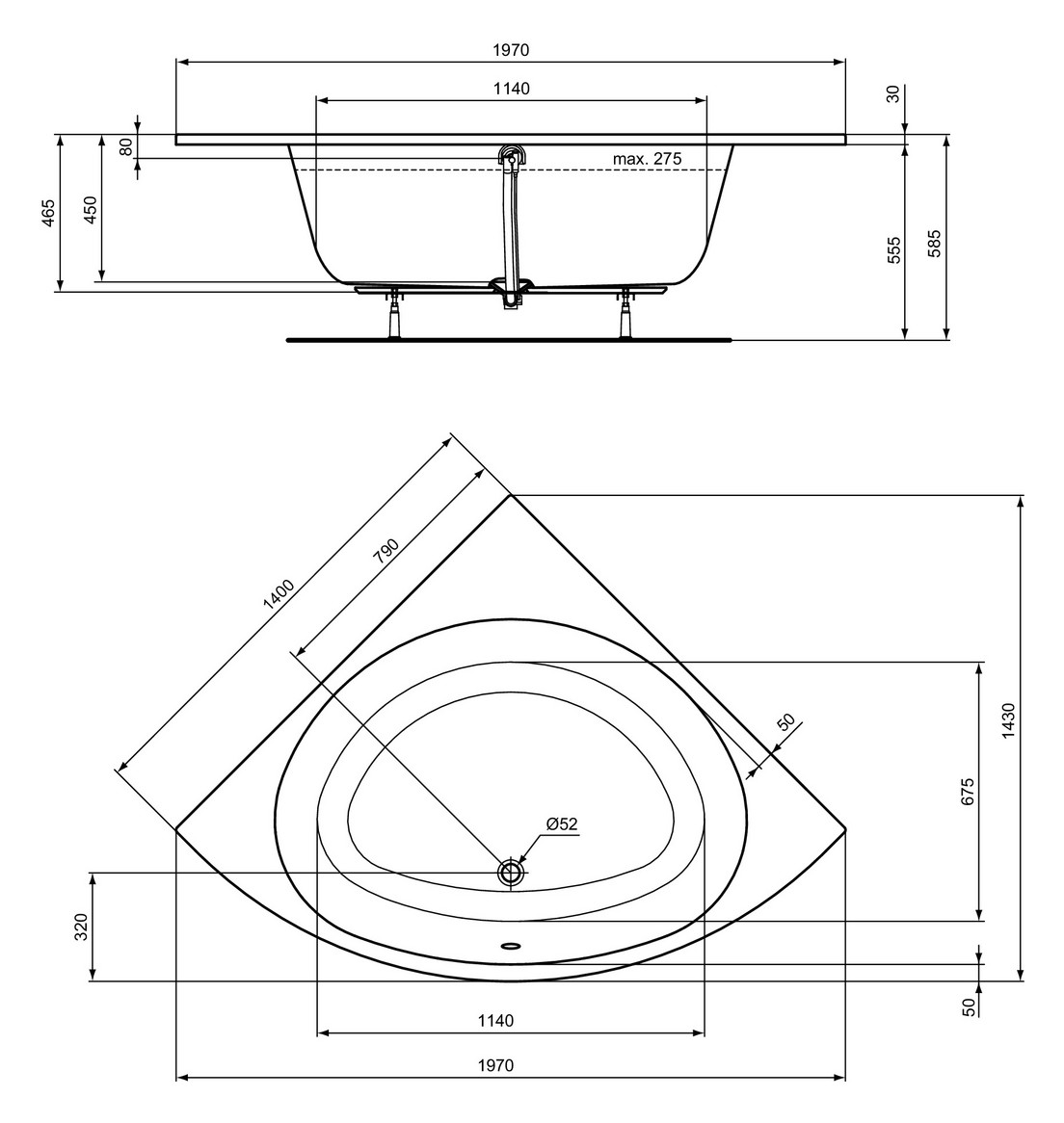 Ideal-Standard Eck-Badewanne i.life 197 x 143 x 45 cm, weiß