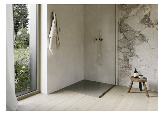 Bette Duschfliese BetteAir 1000 x 1000 mm, graphite, Rechteck, glasierter Titan-Stahl, mit Minimum-Täger