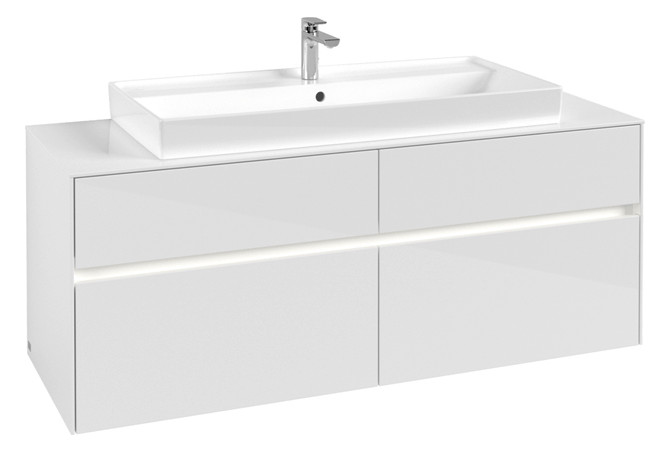 V&B Waschtischunterschrank Collaro 140x54,8x50cm, Waschtisch mittig, LED-Beleuchtung 10,4 W, glossy white V&B Waschtischunterschrank Collaro 140x54,8x50cm, Waschtisch mittig, LED-Beleuchtung 10,4 W, glossy white