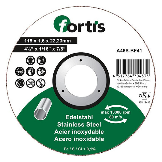 fortis-Trennscheibe Edelstahl, gerade - 115x1,6mm