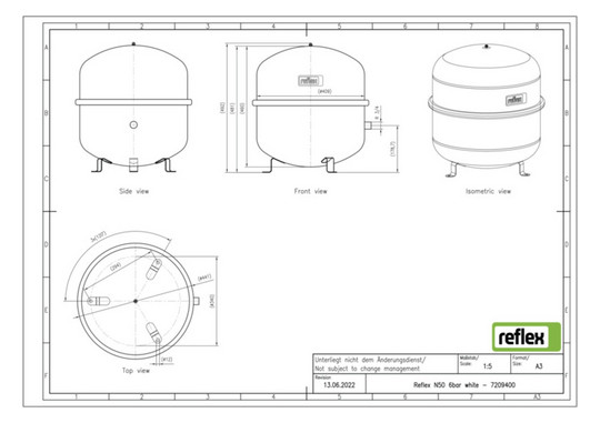 Reflex Membran-Druckausdehnungsgefäß N N 50, 6 bar/70 °C, R 3/4, weiß