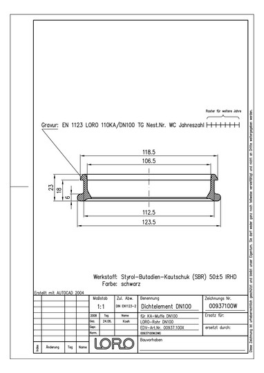 LORO X Dichtelement DN 100, LX-Rohr für KA-Muffe