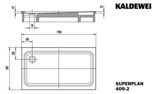 Kaldewei Duschwanne SUPERPLAN CLASSIC 409-2 70x170x4,7cm, mit Träger, Vollantislip Perl-Effekt, manhattan