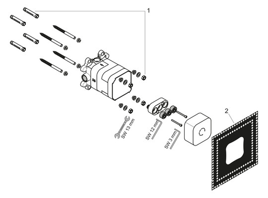 hansgrohe Grundkörper Axor ShowerComposition Rp 1/2, für Kopfbrause 2jet mit Brausearm