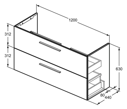 Ideal-Standard Möbelwaschtisch-Paket i.life A 124x46x64,5cm, 1 Hahnloch, Griff Chrom gebürstet, coffee oak