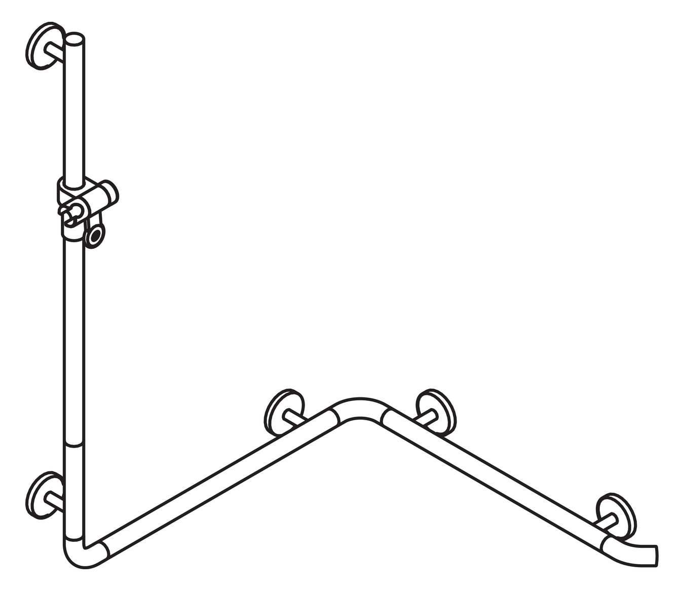 HEWI Duschhandlauf System 800 K Sonderlänge, Brausehalter, Stützen und Rosetten reinweiß, rubinrot