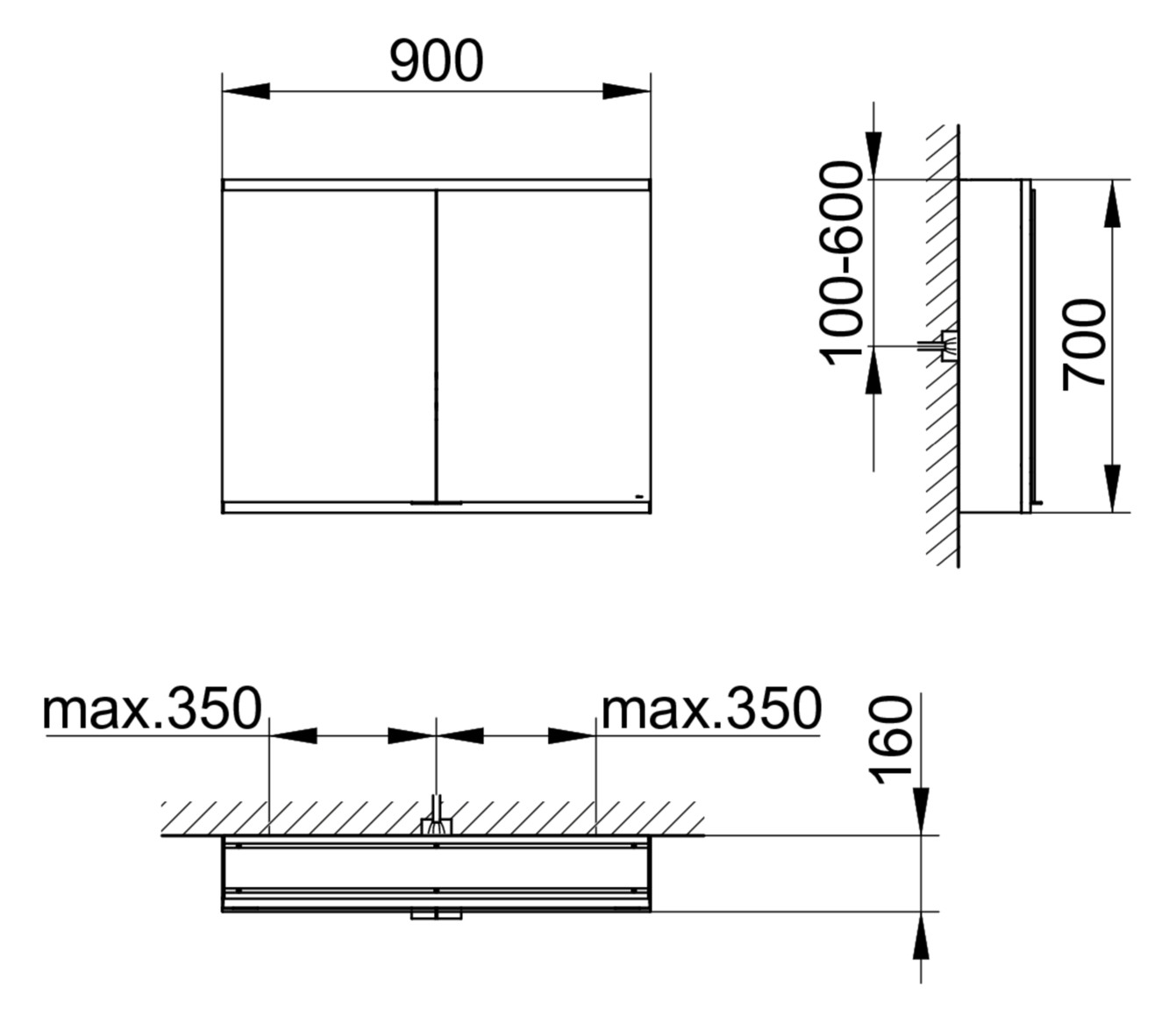 KEUCO Spiegelschrank Royal Modular 2.0 900 x 700 x 160 mm, 1 Steckdose, 1 Doppel-USB-Ladestelle, Wandvorbau, 2 Türen