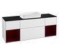 V&B Waschtisch-Unterschrank Wandbeleuchtung Finion 160cm, Abdeckplatte black matt, Regal Peony matt lacquer, Glossy white lacquer