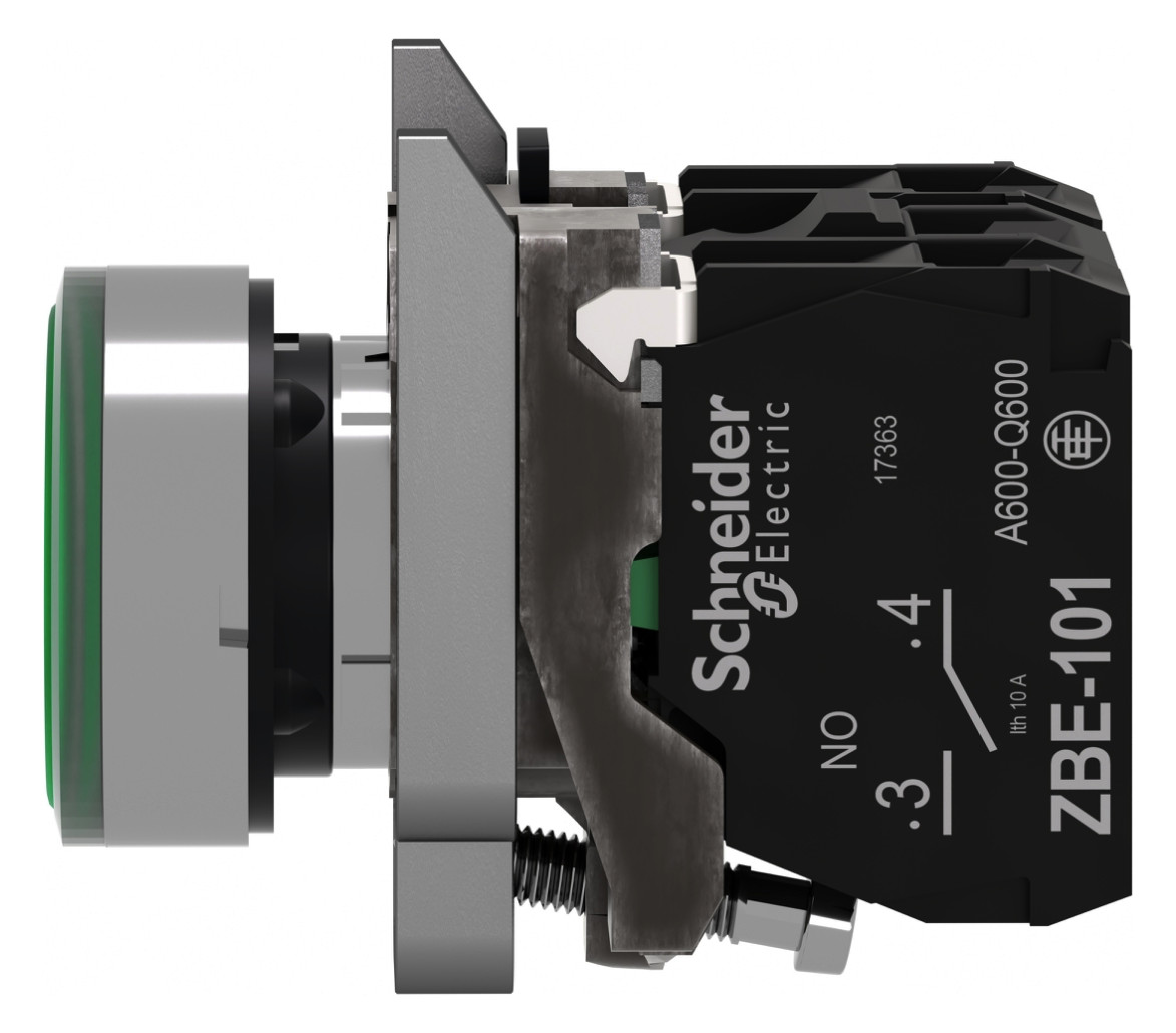 Drucktaster 1f gn rnd Ø22,5mm 1S 1Ö IP66 fl Geeignet für Beleuchtung Tastend