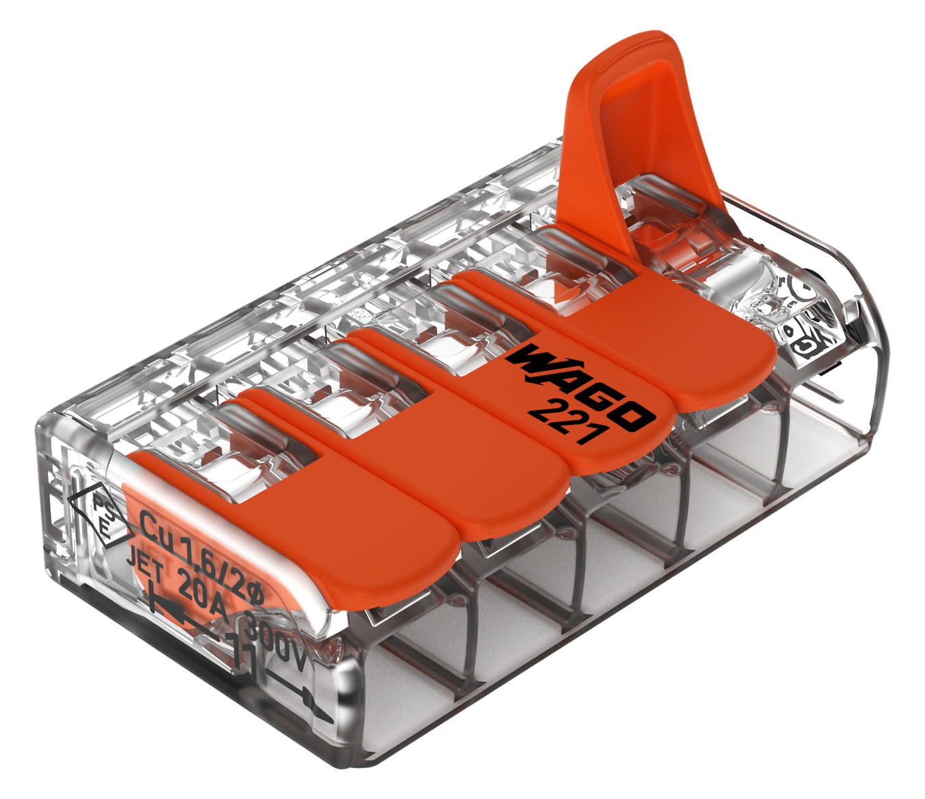 Steckklemme 5f 450V 32A Serie 221 0,2-4qmm m.BetätiHebel f.Massivleiter