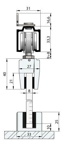 Bild Schiebetürbeschlag,ohne Laufschiene 73,einflügelig für 8/10mm ESG, bis 80 kg - HELM-1