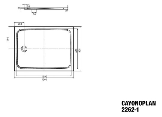 Kaldewei Duschwanne CAYONOPLAN 2262-1 80x120x1,8cm, Secure Plus, schwarz matt 100
