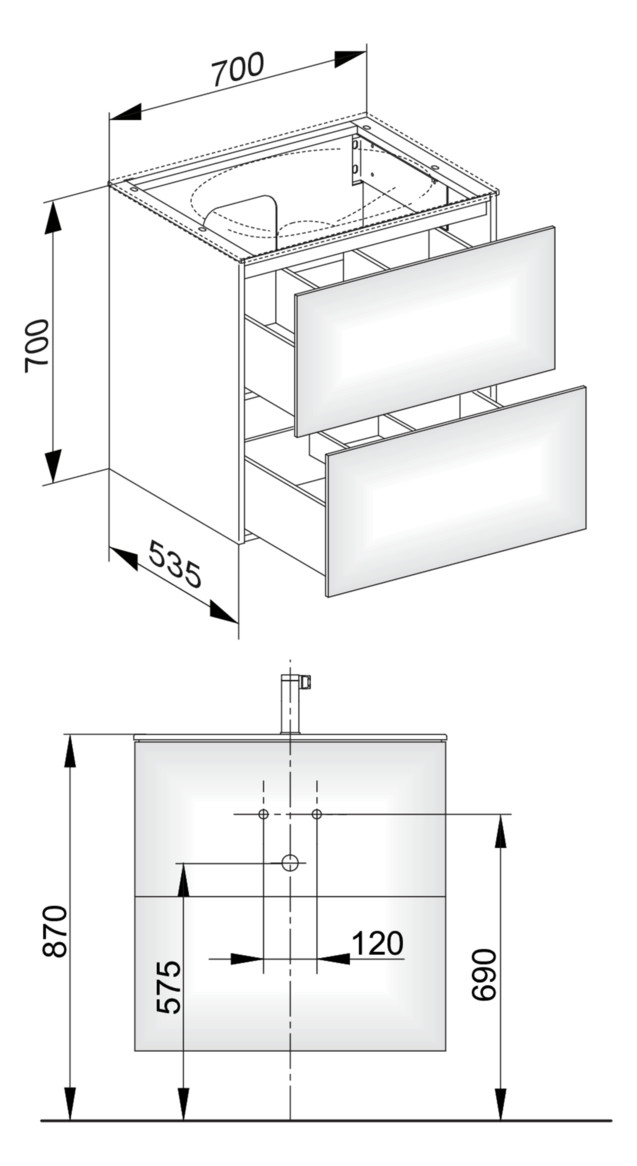 KEUCO Waschtischunterschrank Edition 11 70x70x53,5cm, 2 Frontauszüge, Cashmere, Glas Cashmere satiniert