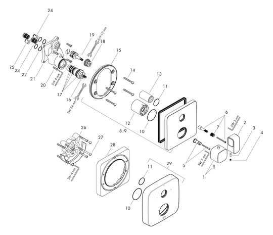 hansgrohe Fertigmontageset Axor Urquiola UP-Thermostat, mit Ab- und Umstellventil, chrom