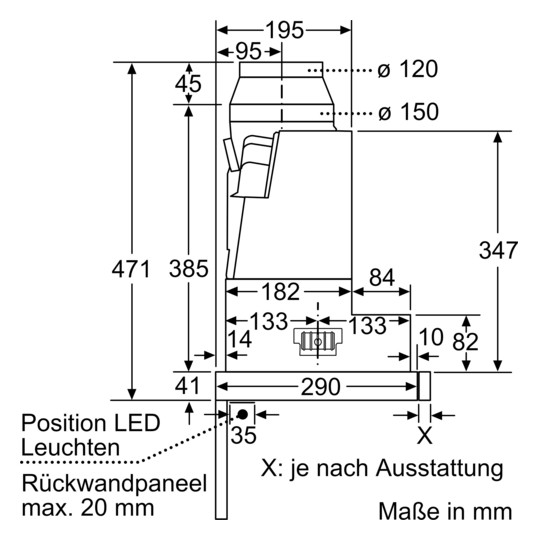 Dunstabzugshaube Flschirm 600mm si A LED 68dB 728cbm/h Ø120-150mm 4st Abl/Uml