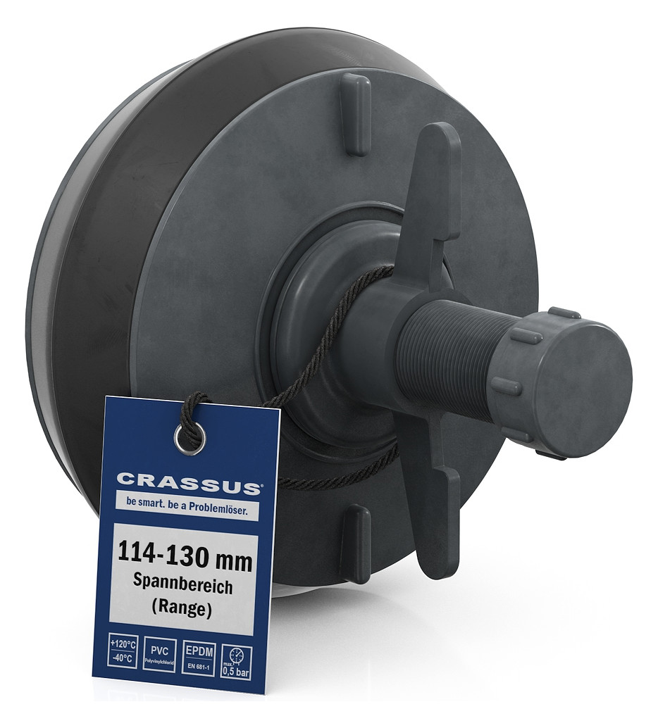 Crassus Schnellverschlussstopfen CSV 120, 114-130 mm, Länge 100 mm, EPDM/PVC
