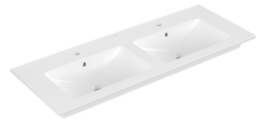 V&B Möbel-Doppelwaschtisch VENTICELLO 130x50cm, 2 Hahnlöcher, mit Überlauf, stone white C-plus