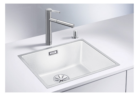 Blanco Becken SUBLINE 500-IF SteelFrame SILGRANIT 54,3 x 44,3 cm, PuraDur weiß, Einbau von oben, mit Zugknopffernbedienung