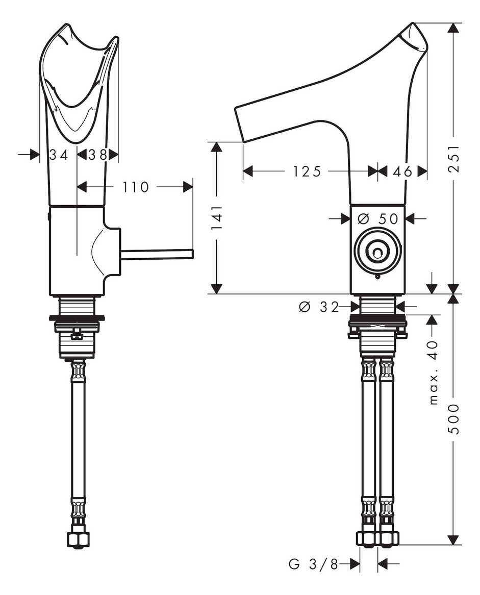 hansgrohe Waschtisch-Einhebelmischer Axor Starck V 140 mit Glasauslauf, unverschließbare Ablaufgarnitur, polished red gold