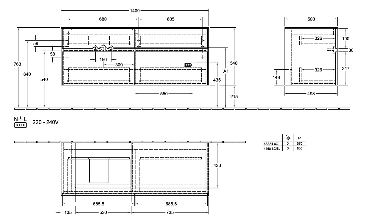 V&B Waschtischunterschrank Collaro 140x54,8x50cm, Waschtisch links, white wood V&B Waschtischunterschrank Collaro 140x54,8x50cm, Waschtisch links, white wood