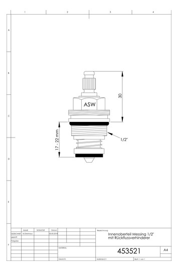 ASW Sanitär-Oberteil 1/2", Messing, mit Rückflussverhinderer