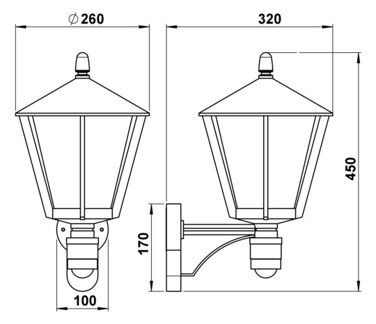 Sensorleuchte 57W HV br IP44 E27 BWM Ø260x320mm