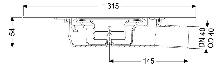 Kessel Bodenablauf-Grundkörper Der Ultraflache 54 DN 40, Auslauf seitlich, mit beiliegender Geruchsverschluss