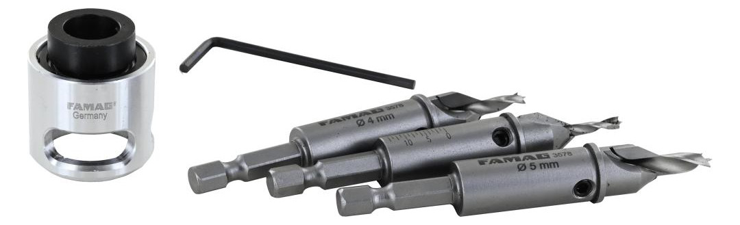 Bild HM-Bohrer-Senker-Satz 4-teilig 3, 4, 5mm mit Tiefenanschlag für Terrassenbau 4tl - FAMAG-0
