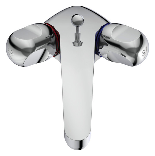 Ideal-Standard Waschtisch-Zweigriff-Armatur Alpha mit Ablaufgarnitur, Ausladung 120mm, verchromt