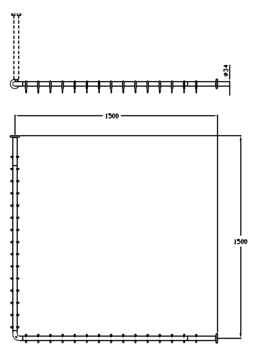 Normbau Duschvorhangstange Nylon Care mit Vorhangringen, 1500 x 1500 mm, weiß