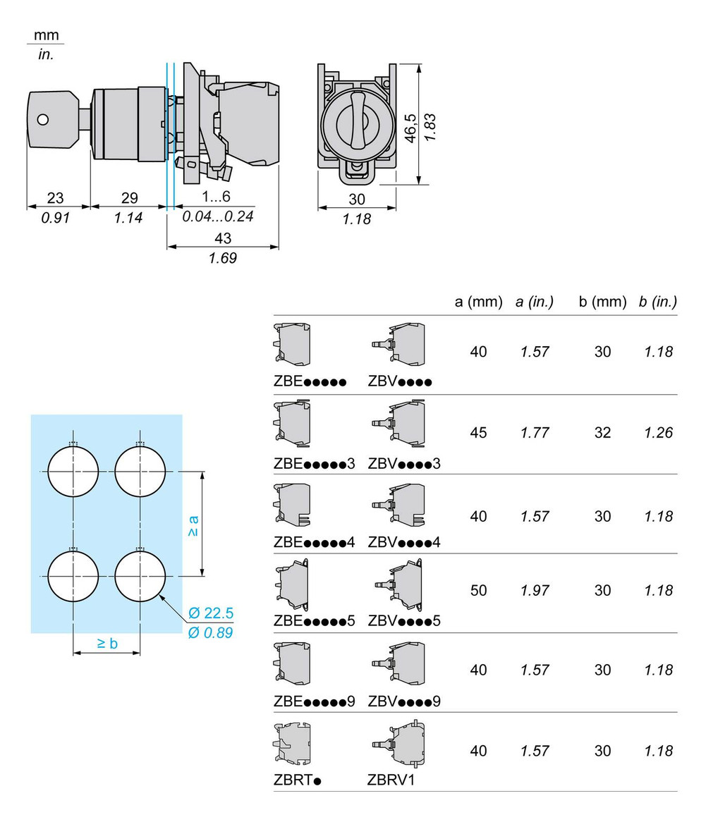 Wahlschalter 2stuf rast Schlüssel 1S Ø22,5mm IP66 Schaltfunktion verrastend